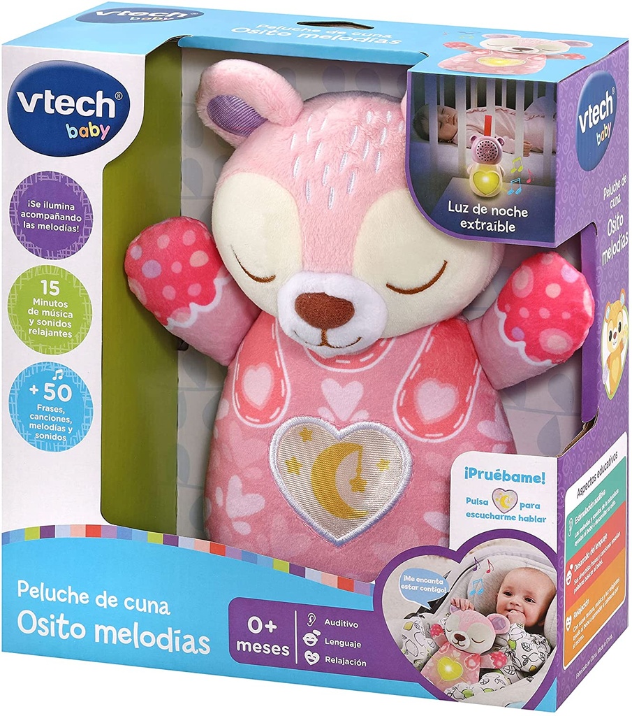 PELUCHE CUNA OSITO MELOD.ROSA