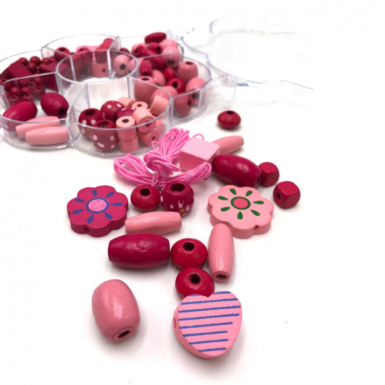 CUENTAS MADERA ROSA/AZUL SURT.