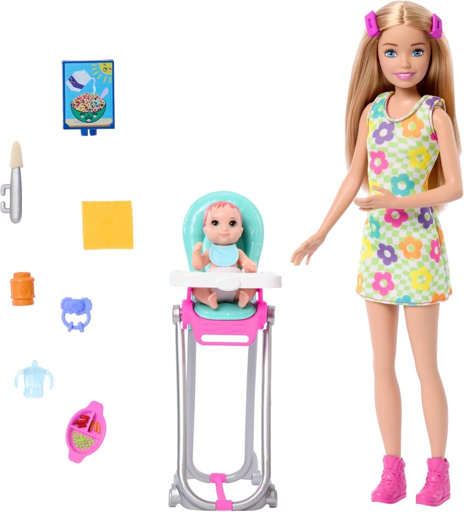 BARBIE NIÑERA C/TRONA Y BEBE