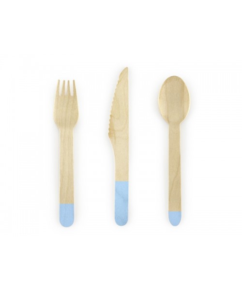 SET CUBIERTOS MADERA AZUL 18PC
